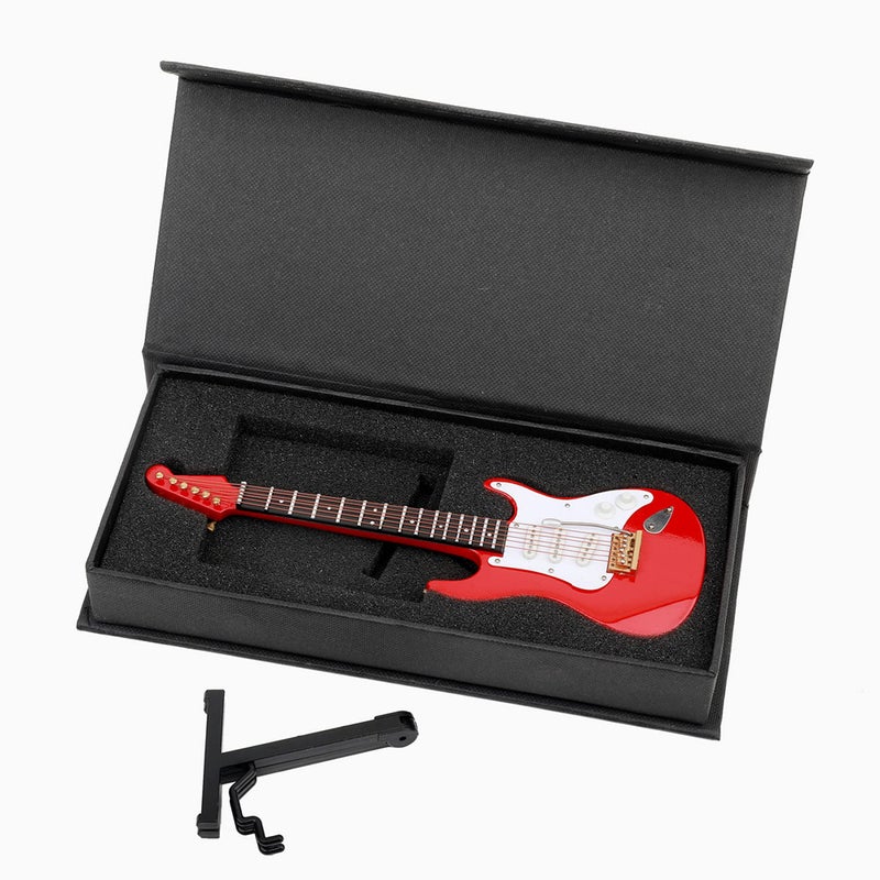 Dselvgvu Wooden Miniature Electric Guitar with Stand and Case Mini Musical Instrument Electric Guitar Replica Collectible Figurines Model Home Decoration Display Ornament (Red, 7.09"x2.27"x0.54") - Image 3